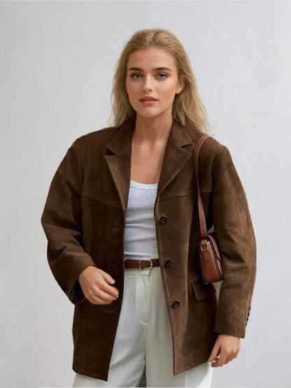 Brown Suede Buttoned Jacket