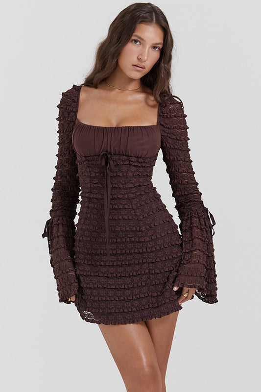 MARISA ESPRESSO LACE MINI  DRESS - Dark Brown