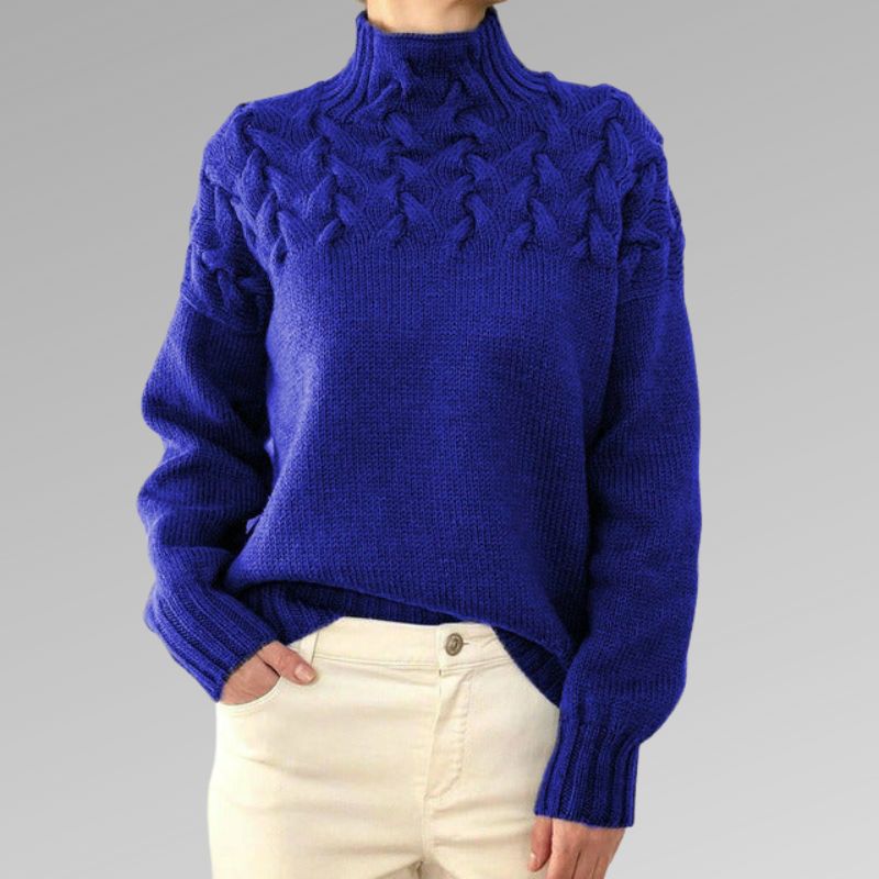 Cable-Knit High-Neck Sweater