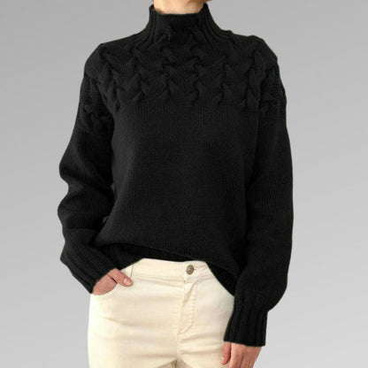 Cable-Knit High-Neck Sweater