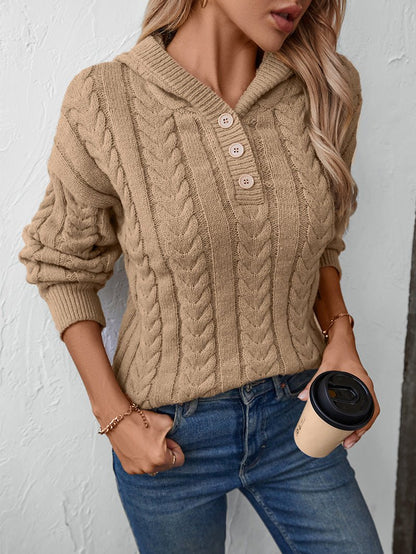 Cable Knit Sweater with Buttoned Collar – Cozy and Stylish Pullover