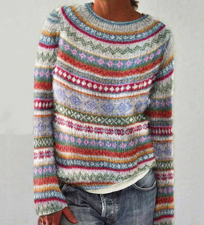 Classic Fair Isle Knit Sweater – Soft Winter Pullover in Earthy Tones