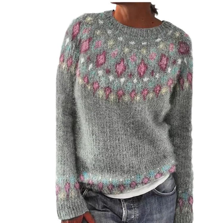 Classic Fair Isle Knit Sweater – Soft Winter Pullover in Earthy Tones