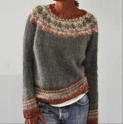 Classic Fair Isle Knit Sweater – Soft Winter Pullover in Earthy Tones