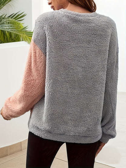 Color Block Sherpa Pullover