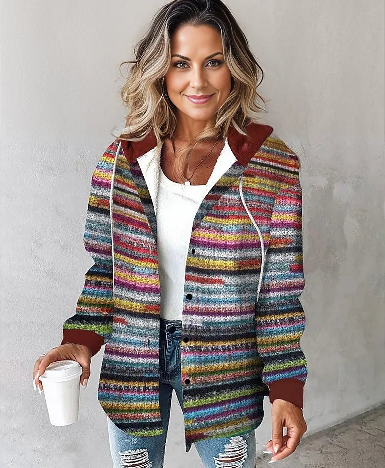 Colorful Striped Hooded Cardigan