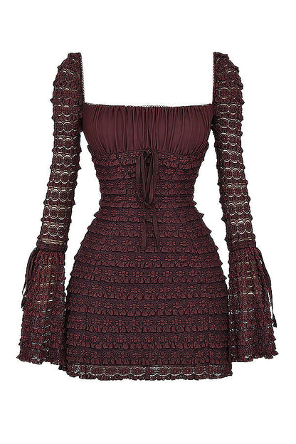 MARISA ESPRESSO LACE MINI  DRESS - Dark Brown