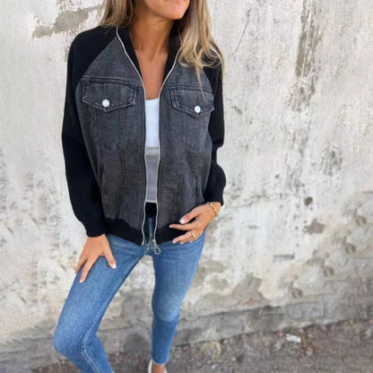 Denim Contrast Sleeve Jacket – Casual and Trendy Outerwear