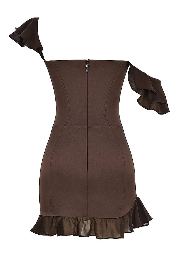 DIONNE ESPRESSO RUFFLE CORSET MINI DRESS - Brown