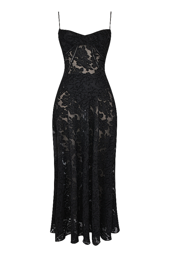 SEREN BLACK FLORAL LACE BACK MAXI DRESS - Black