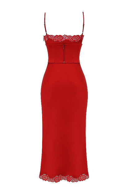 SALMA SATIN SLIP MAXI DRESS - Red