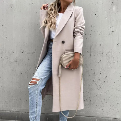 Elegant Double-Breasted Long Coat for Women