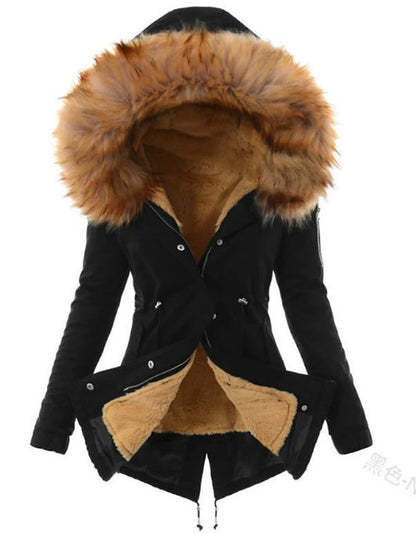 Faux Fur Lined Winter Parka - Black Hooded Coat with Fur Trim