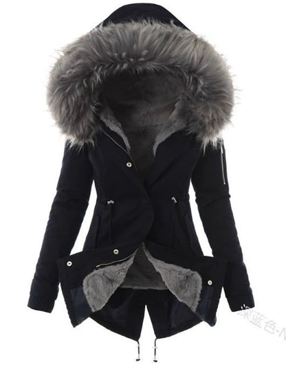 Faux Fur Lined Winter Parka - Black Hooded Coat with Fur Trim