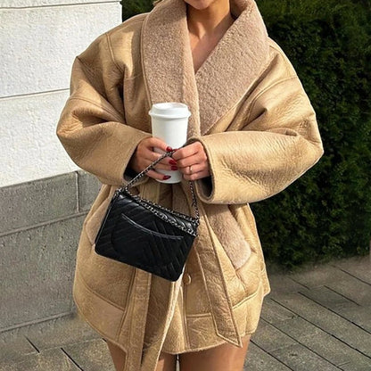 Faux Leather Sherpa Coat