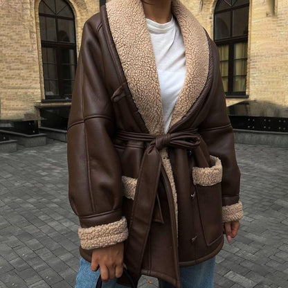 Faux Leather Sherpa Coat