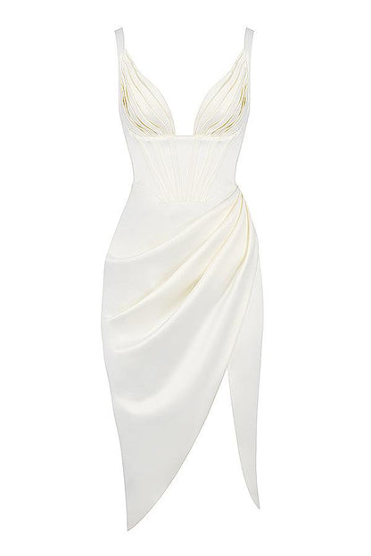 FAYE IVORY SATIN CORSET MIDI DRESS WHITE