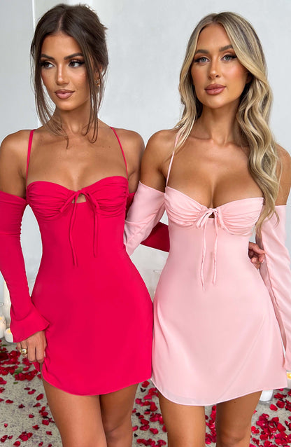 NAMUR OFF SHOULDER BACKLESS  Mini Dress - Pink