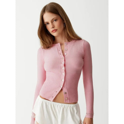 Fitted Pink Ribbed Cardigan