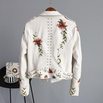 Floral Embellished Leather Jacket