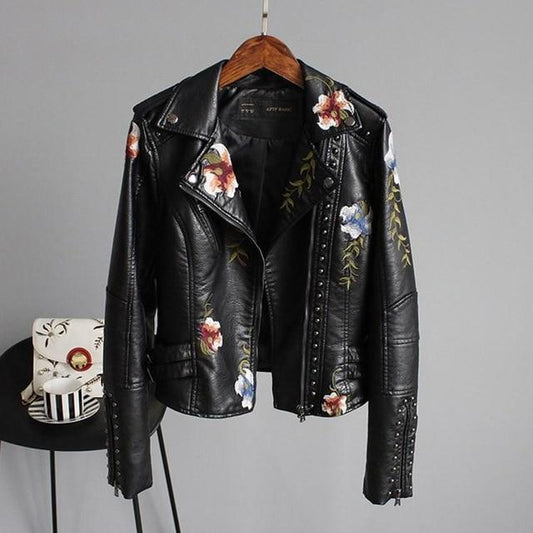 Floral Embellished Leather Jacket