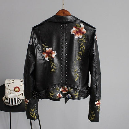 Floral Embellished Leather Jacket