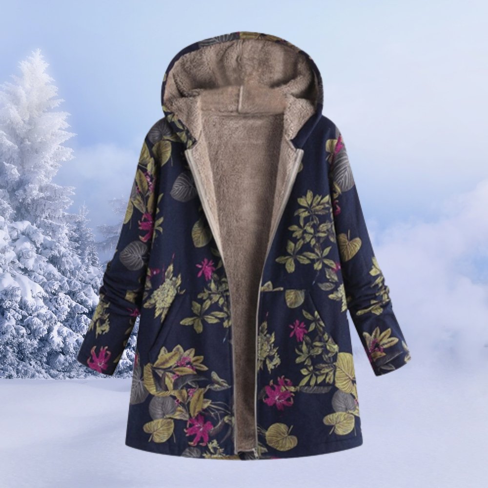 Floral Sherpa-Lined Hooded Coat