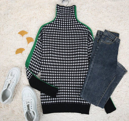 Houndstooth Turtleneck Sweater