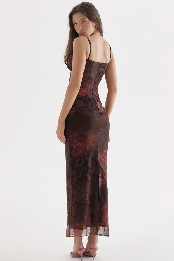 NALINI PRINTED LEOPARD MIDI / MAXI DRESS - Dark Brown