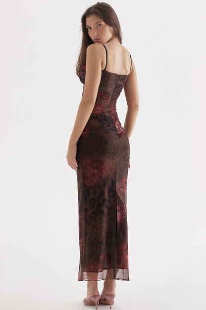 NALINI PRINTED LEOPARD MIDI / MAXI DRESS - Dark Brown