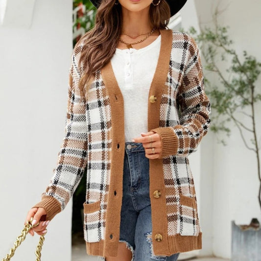 Plaid Button Cardigan