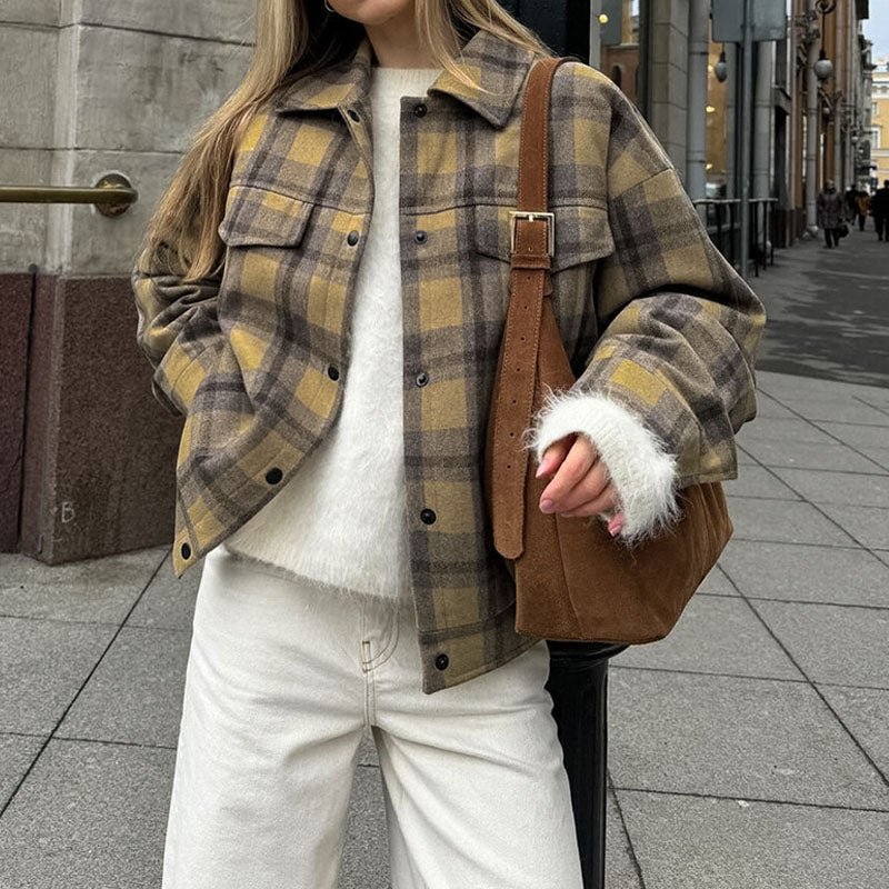 Plaid Button-Up Wool Jacket – Casual and Cozy Outerwear