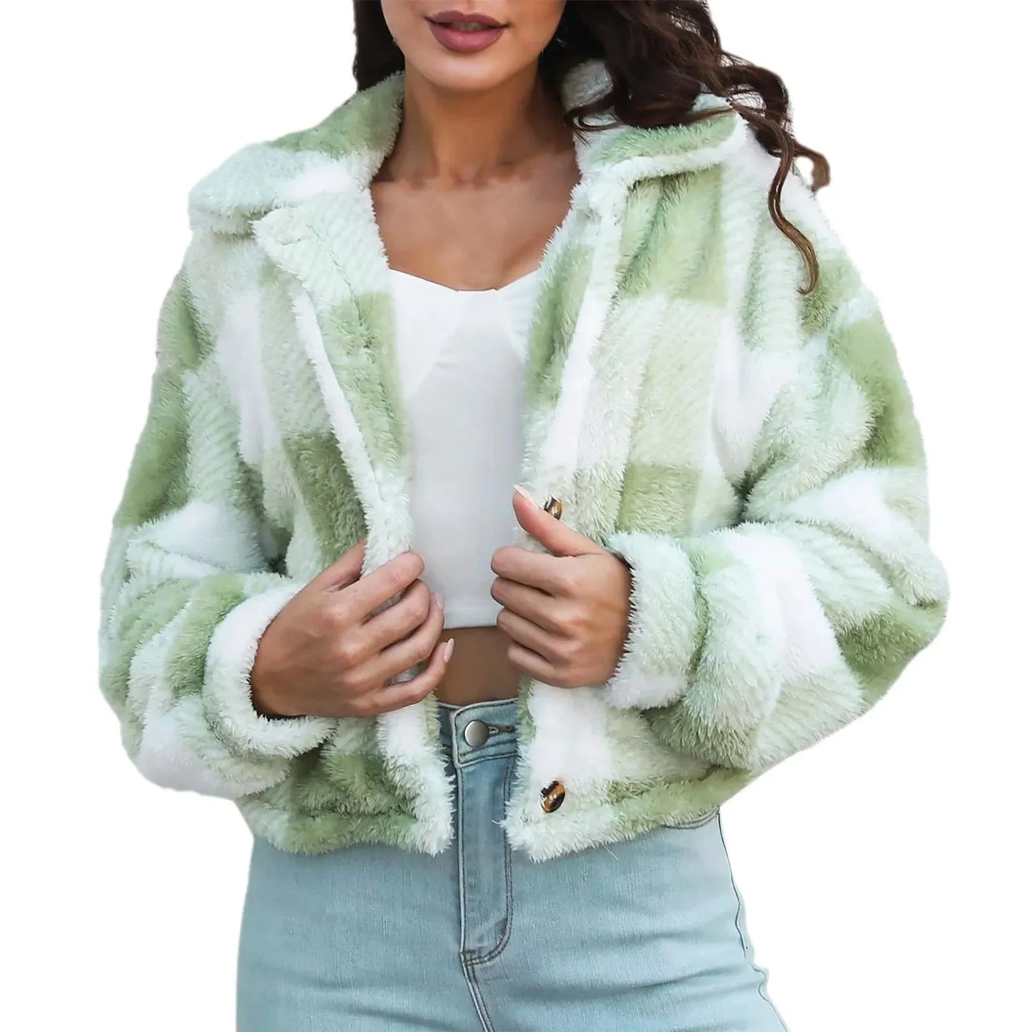 Plaid Faux Fur Jacket