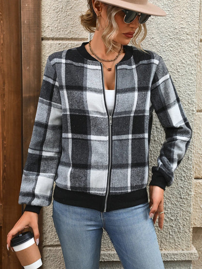 Plaid Zip-Up Jacket