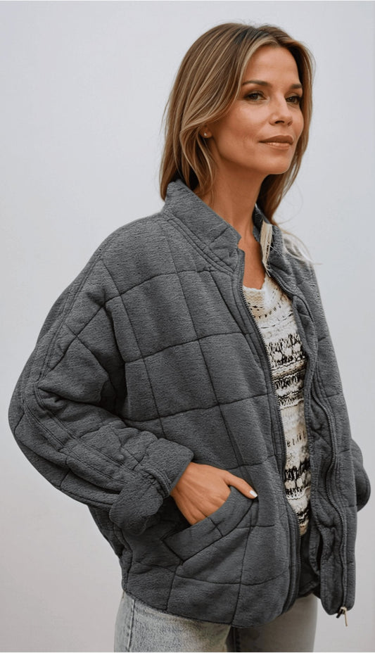 Quilted Fleece Zip-Up Jacket – Cozy and Lightweight Winter