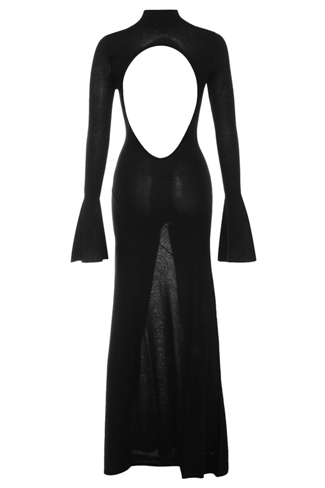 SANCHA BLACK KNIT BACKLESS MAXI DRESS - Black