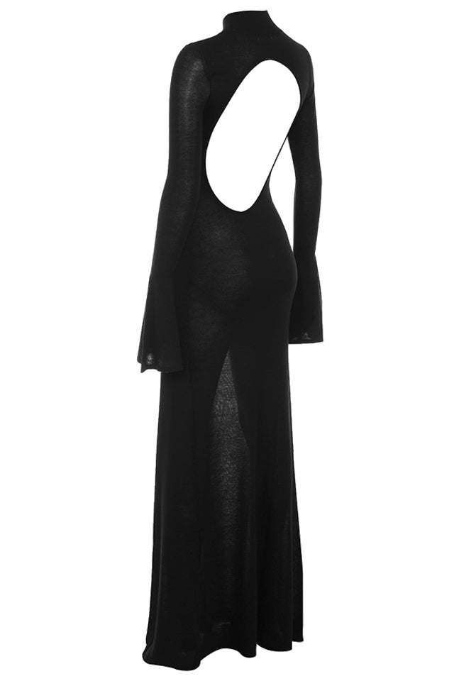 SANCHA BLACK KNIT BACKLESS MAXI DRESS - Black