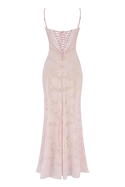 SEREN SOFT PINK FLORAL LACE BACK MAXI DRESS - Pink