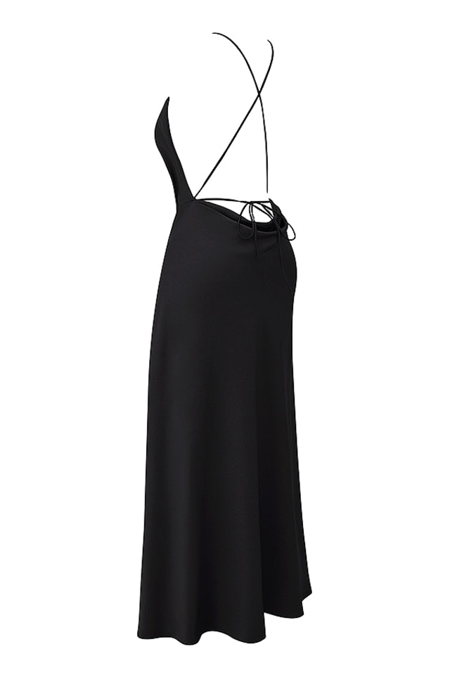 ZANAB BLACK  ASYMMETRIC THIGH SLIT MAXI DRESS - Black