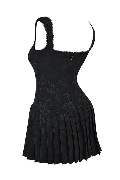 TALIA BLACK PLEATED MINI DRESS - Black