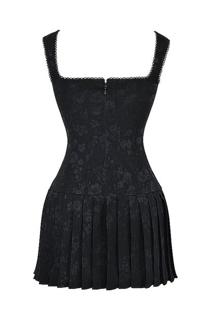 TALIA BLACK PLEATED MINI DRESS - Black