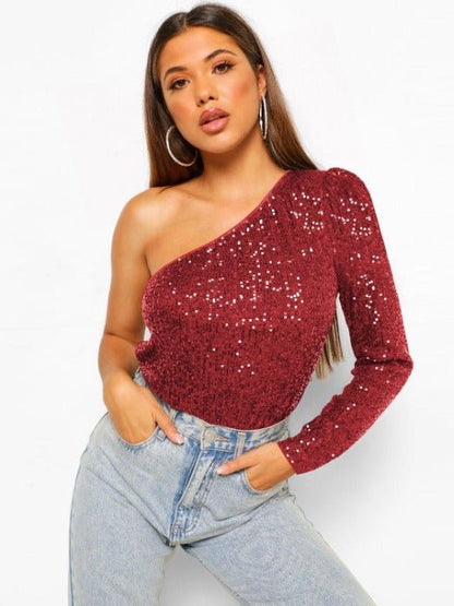 Sequin One-Shoulder Top