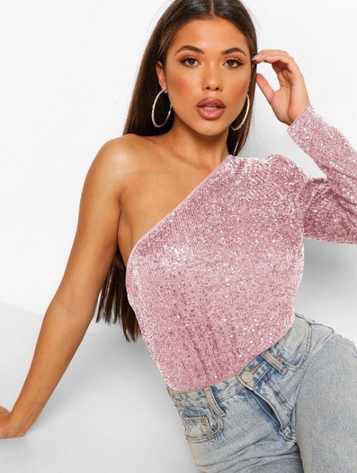 Sequin One-Shoulder Top