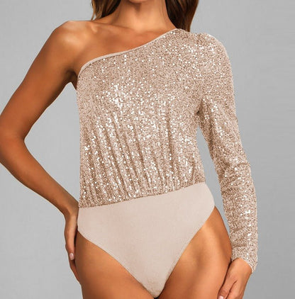 Sequin One-Shoulder Top