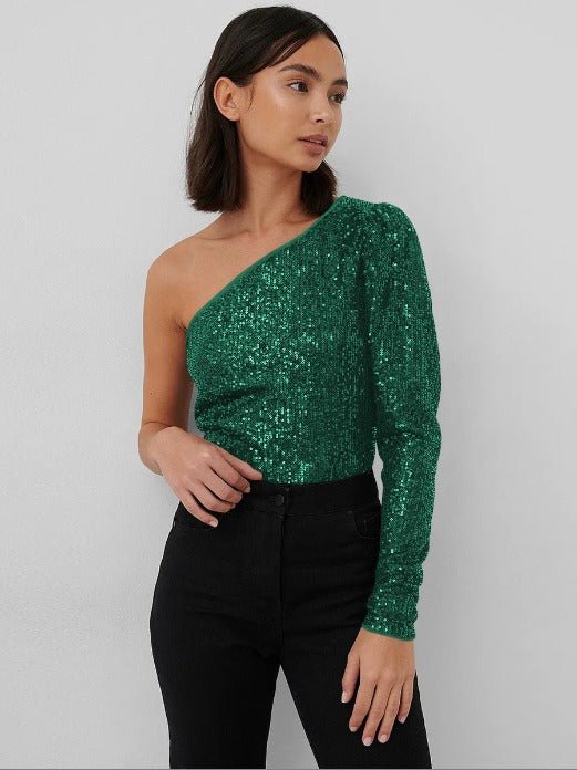 Sequin One-Shoulder Top