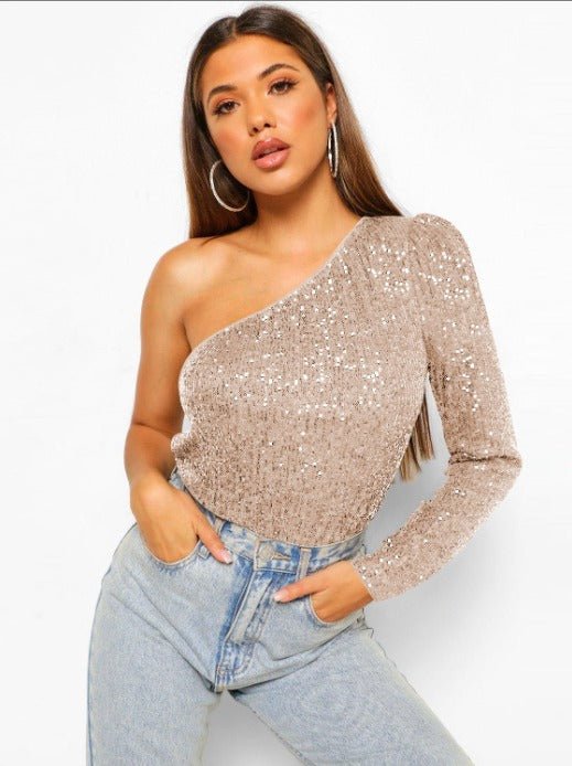 Sequin One-Shoulder Top