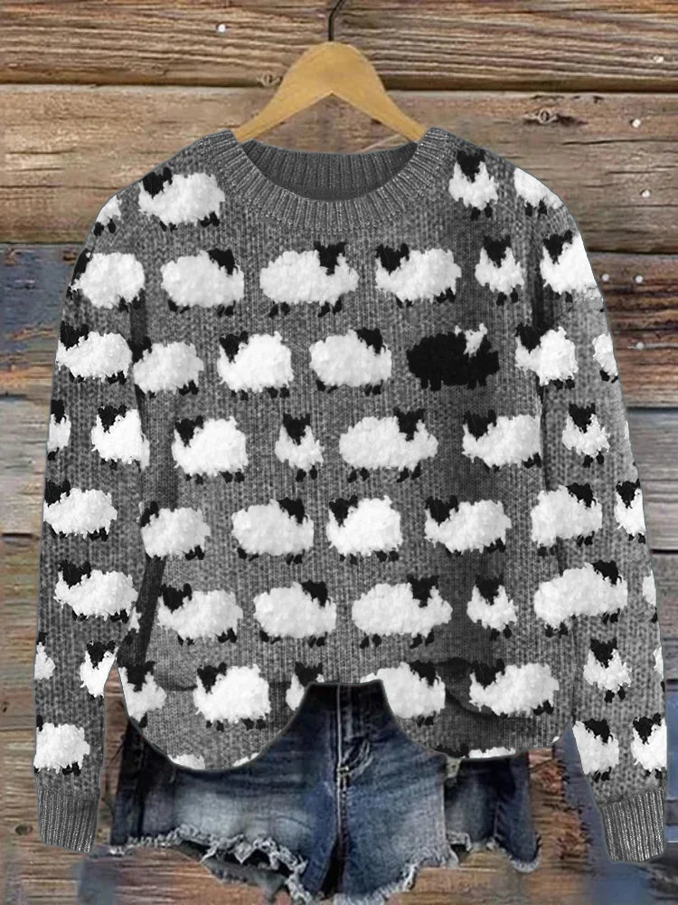 Sheep-Pattern Knit Sweater