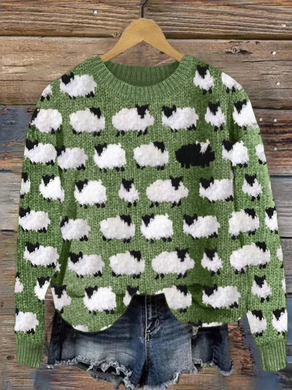 Sheep-Pattern Knit Sweater