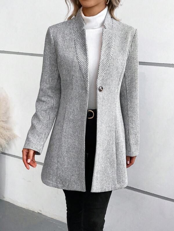 Single-Button Herringbone Coat