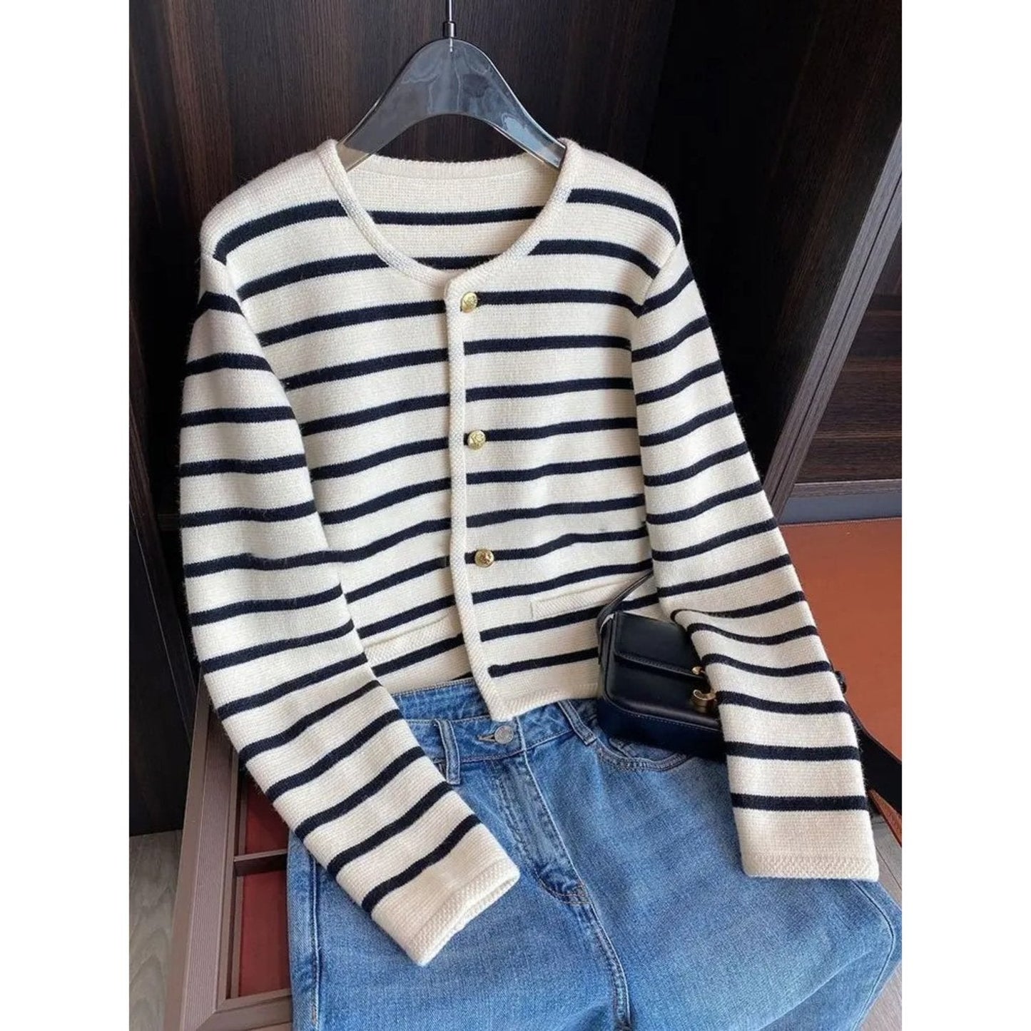 Striped Button-Up Cardigan